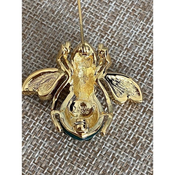 Joan Rivers Large GREEN COSMIC BEE PIN Bug Brooch Crystal Rhinestones - Picture 5 of 12